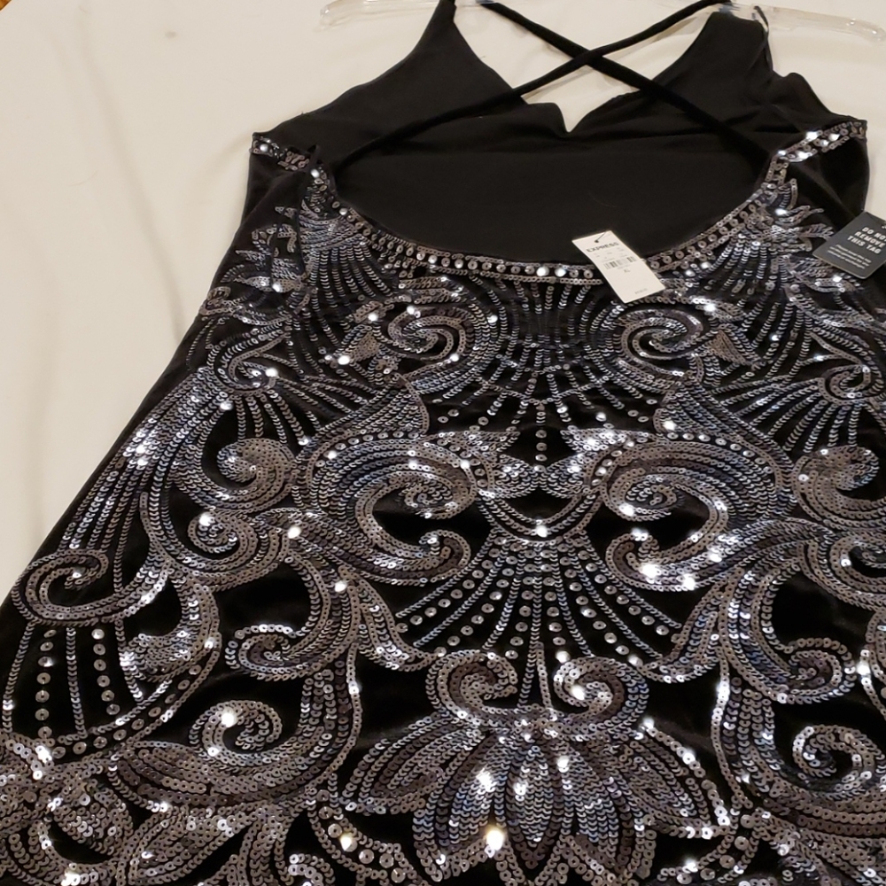Express Velvet Sequin Silver Black Sheath Dress XL
